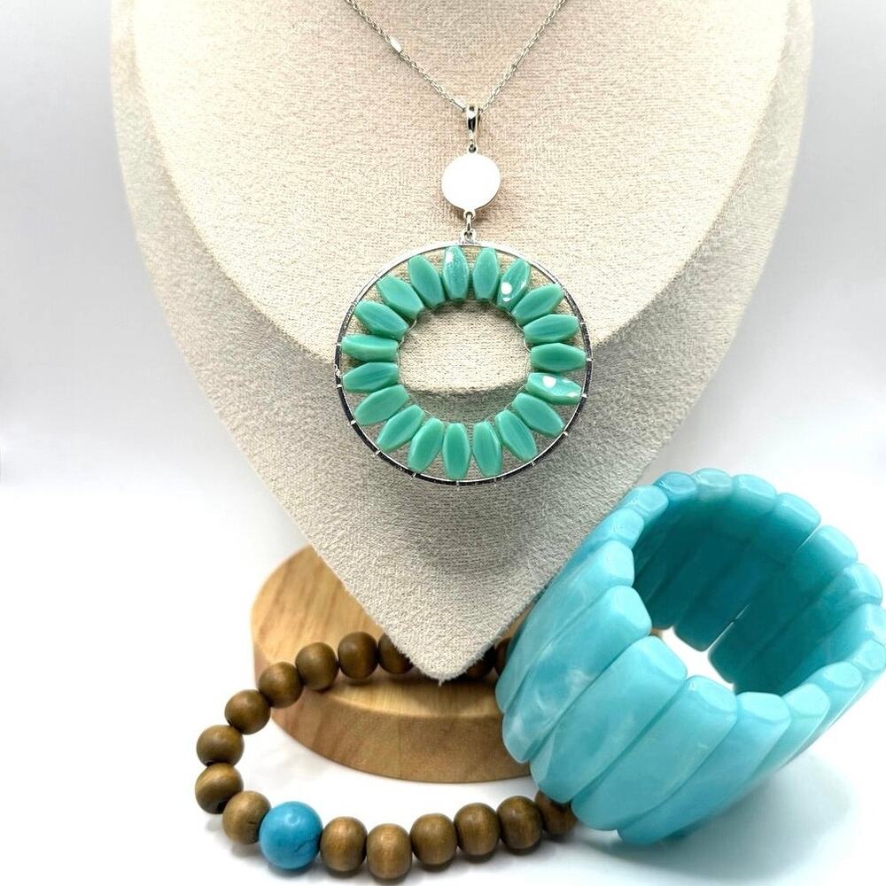 Coastal Boho Jewelry Set | Turquoise Pendant + 2 Bracelets